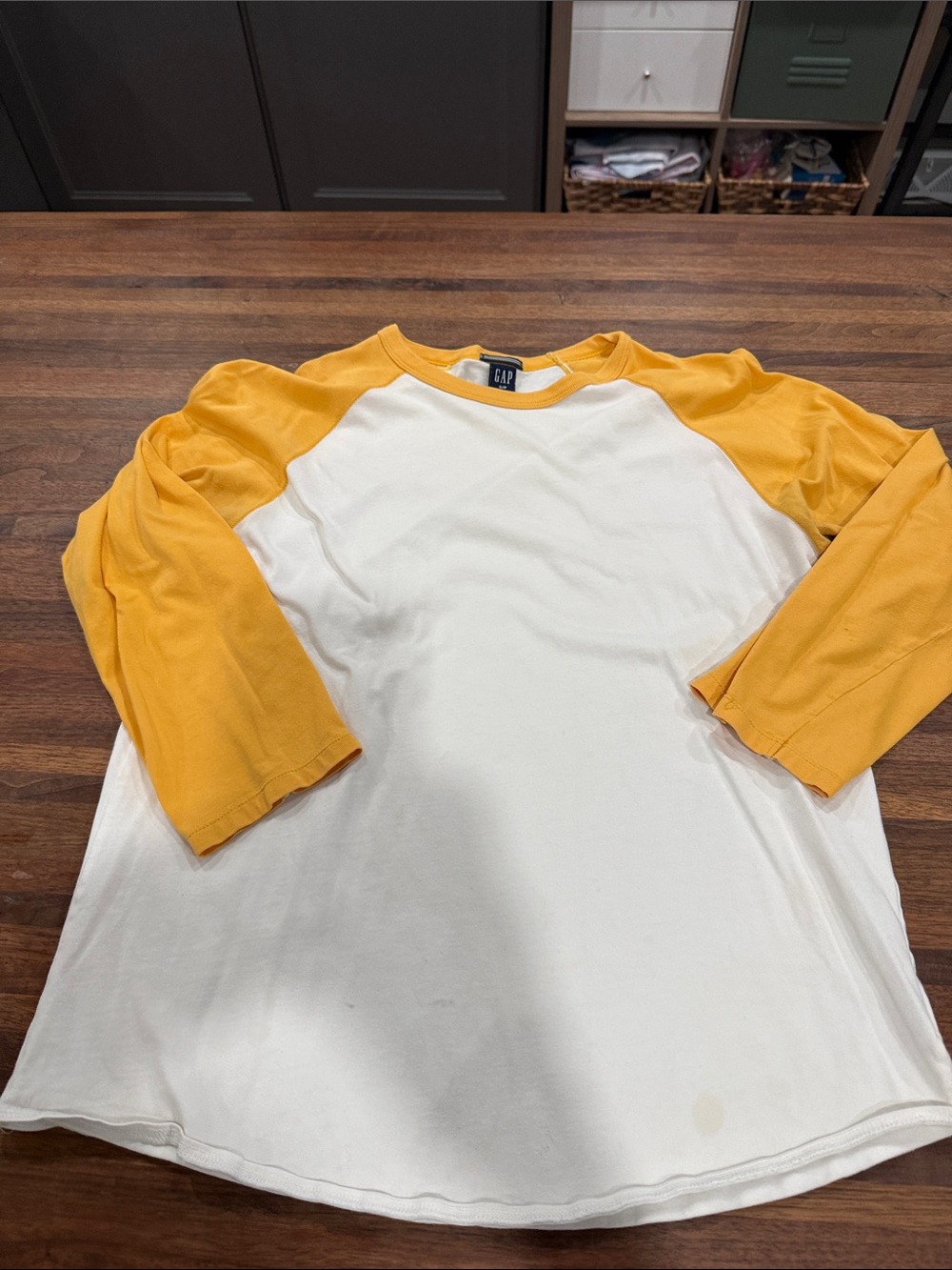Vintage GAP White and Mustard Yellow Raglan 3/4 Sleeve Tee